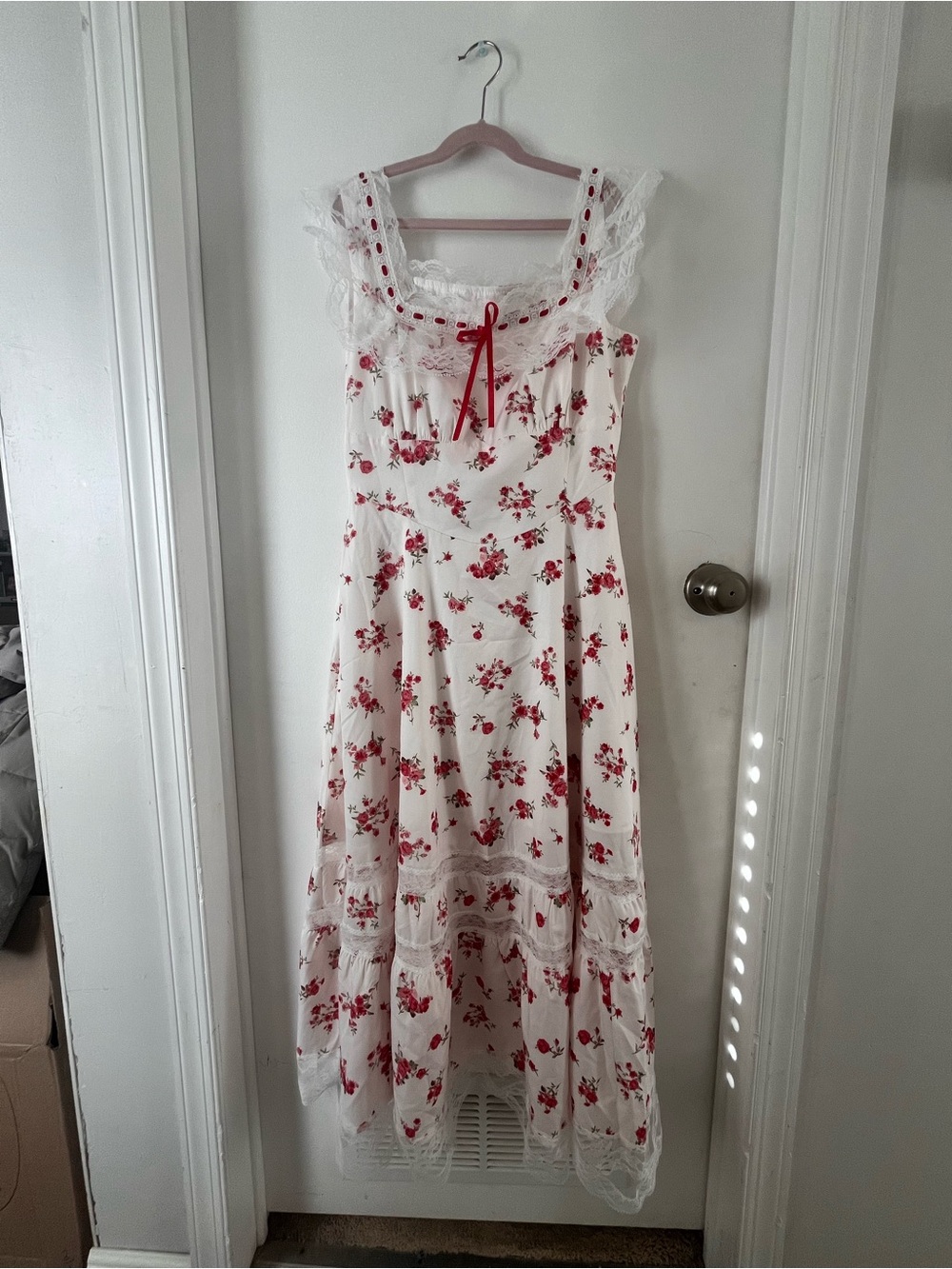 White Floral Lace-Trim Maxi Dress